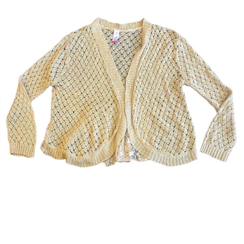 No Boundaries Junior’s Beige Open-Knit Sweater with Gathered Back Detailing | XL